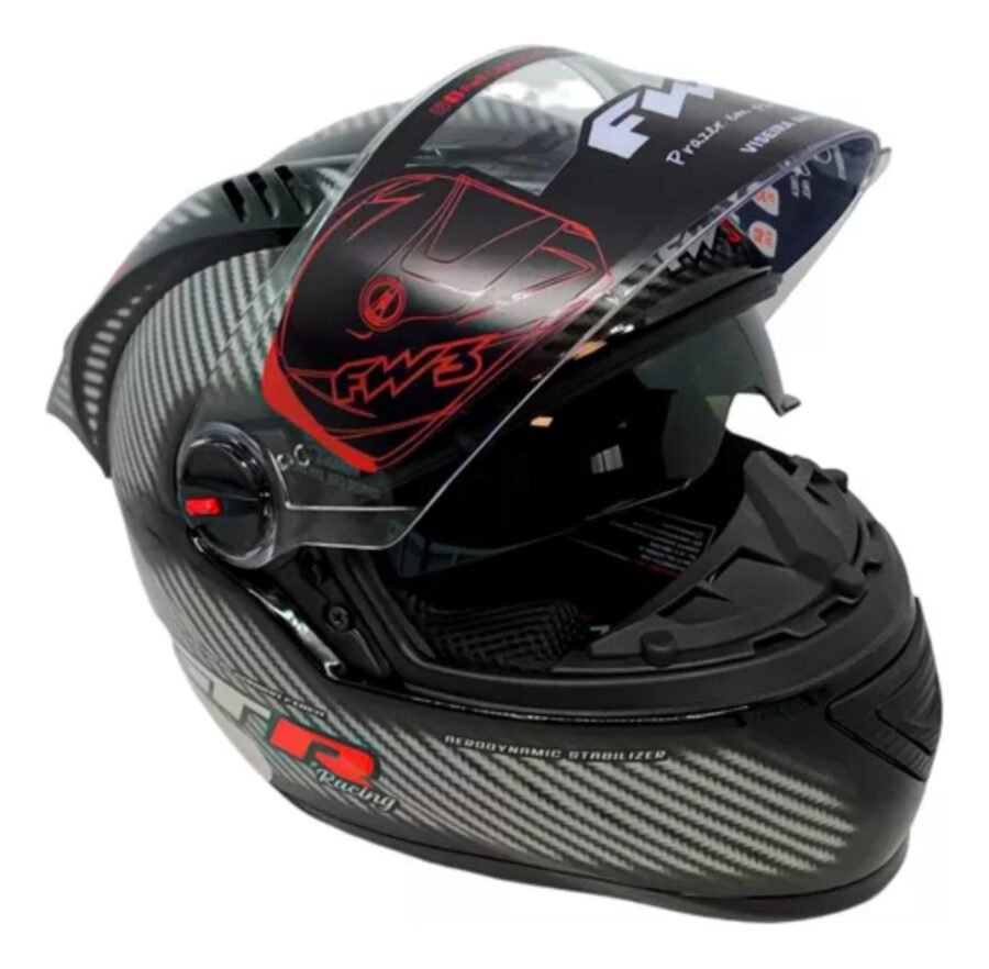 Capacete Moto Fechado Fw3 Gtr Com Oculos Fumê Interno Bavete - Imagem 2