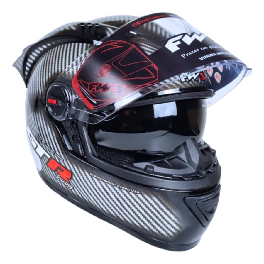Capacete Moto Fechado Fw3 Gtr Com Oculos Fumê Interno Bavete
